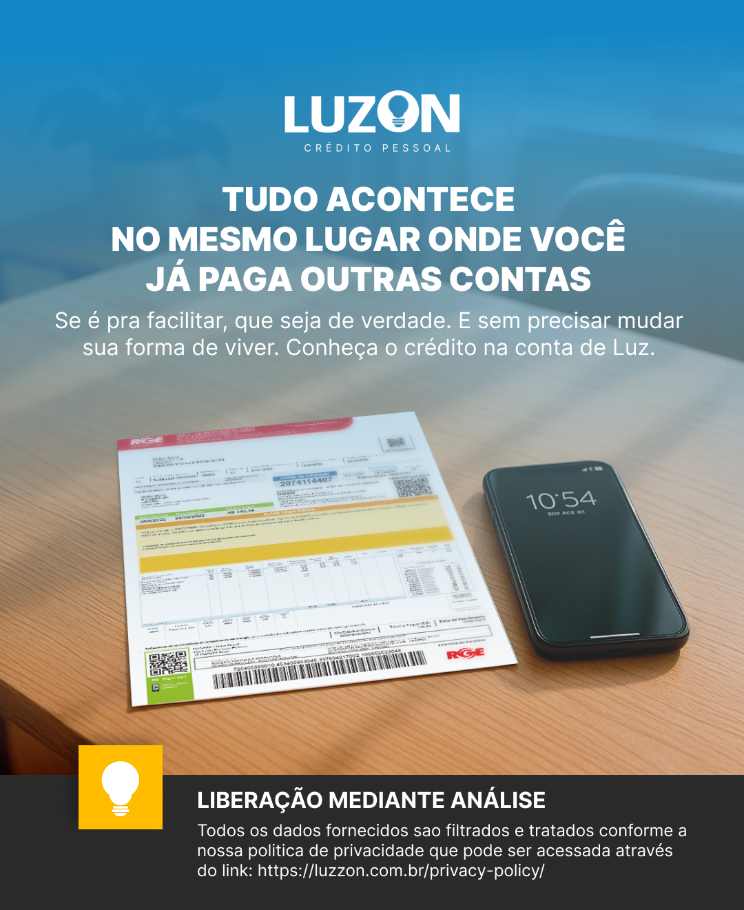 Celular com a conta de luz